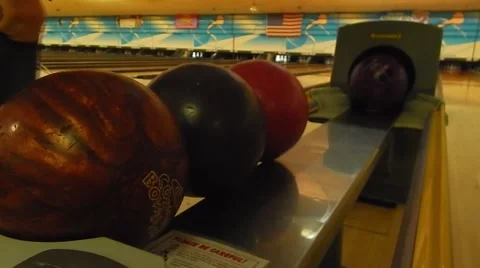 Bowling balls racking up on track Stock Footage 45354185