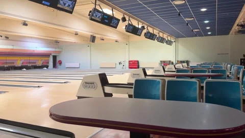 Bowling center with seating area. Stock Footage 341678658
