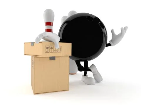 Bowling character with stack of boxes Stock Illustration