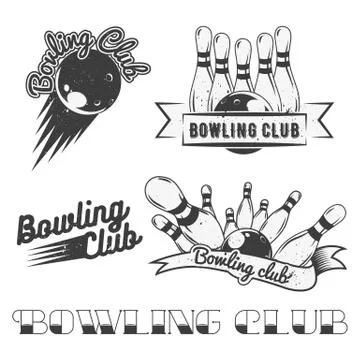 Bowling club logo vector set in vintage style. Design elements, labels, badge Stock Illustration