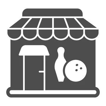 Bowling club solid icon, bowling concept, Building facade sign on white Ilustración de archivo