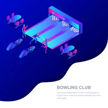 Bowling club vector 3d isometric illustration. People playing bowling. Sport Stock Illustration