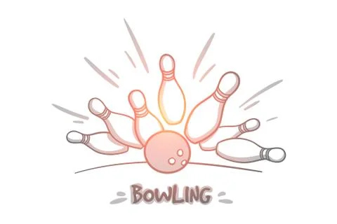 Bowling concept. Hand drawn isolated vector. Stock Illustration