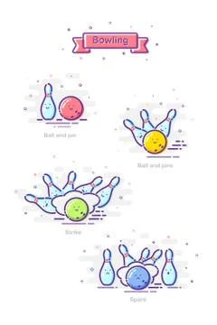 Bowling design set in mbe style. Vector flat bowling elements. イラスト素材