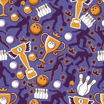 Bowling game seamless pattern vector illustration. Ball crashing into the pins Stock Illustration