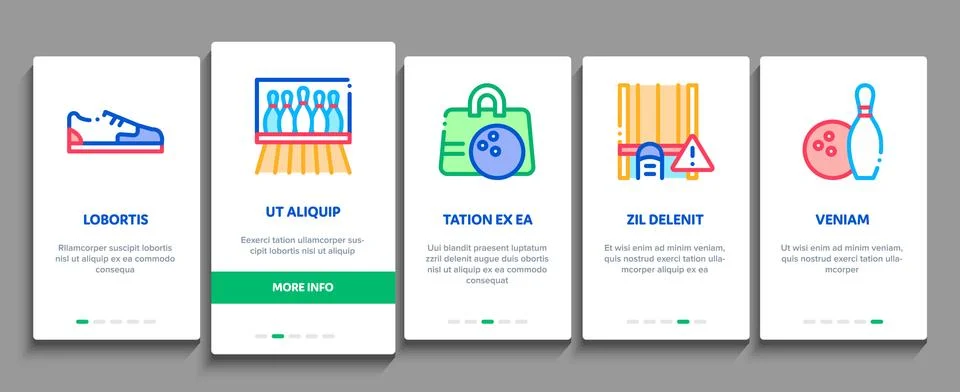 Bowling Game Tools Onboarding Elements Icons Set Vector イラスト素材