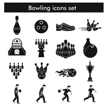 Bowling icon set in black simple style Stock Illustration
