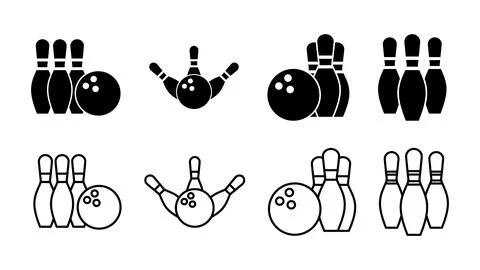 Bowling icon set. bowling ball and pin icon. bowling pins Stock Illustration
