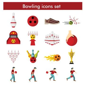 Bowling icon set in flat style Stock Illustration