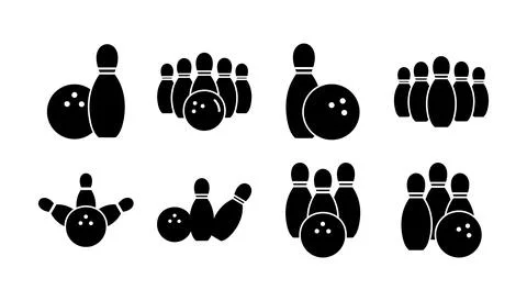 Bowling icon vector. Bowling ball and pin icon. Bowling pins with ball icon. Stock Illustration