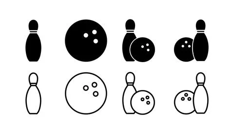 Bowling icon vector. Bowling ball and pin icon. Bowling pins with ball icon. Stock Illustration