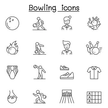 Bowling icons set in thin line style Stock-Illustration