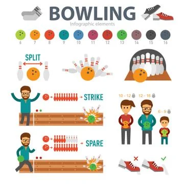Bowling infographic elements isolated on white background. People play bowling 스톡 일러스트