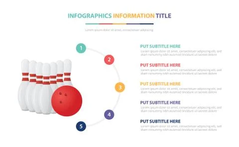 Bowling infographic template concept with five points list and various color  Stock Illustration