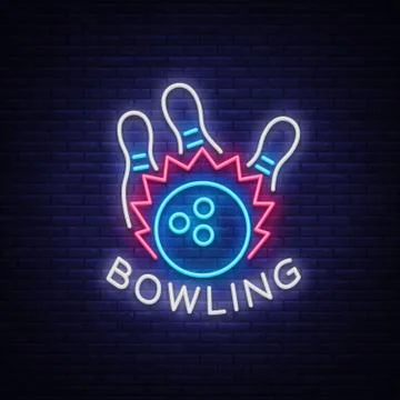 Bowling logo vector. Neon sign, symbol, bright banner advertising bright night Stock Illustration