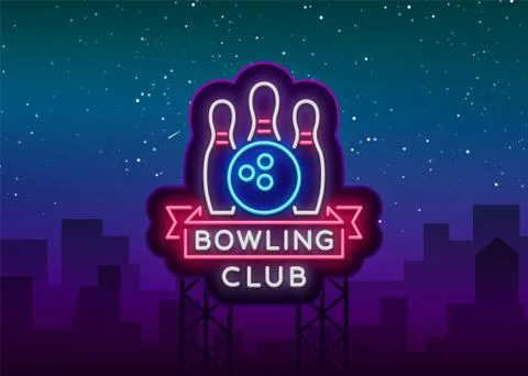 Bowling logo vector. Neon sign, symbol, bright banner advertising bright night Stock Illustration
