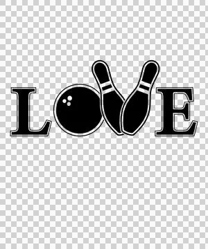 Bowling Love Text Featuring Black Ball and pins 库存插图