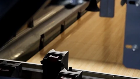 Bowling pin sorting machine lift Stock Footage 123394526