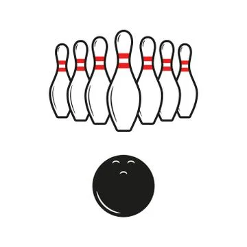 Bowling pins and ball. Vector illustration. Isolated. Illustrazione stock
