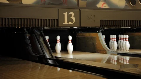 Bowling Pins being Knocked Down Stock-Footage 114016471