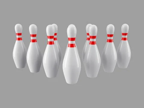 Bowling pins on gray background. 3D rendering Stock Illustration