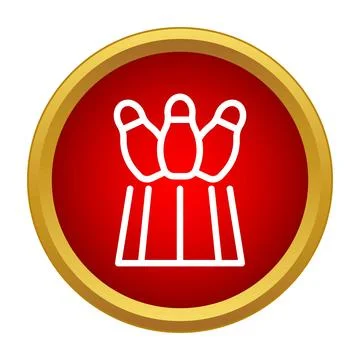 Bowling pins icon on red circle button Stock Illustration