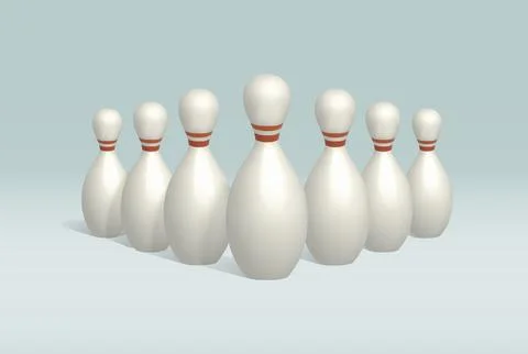 Bowling pins isolated vector 3d icon. Group of bowling pins 3d illustration. Stock Illustration