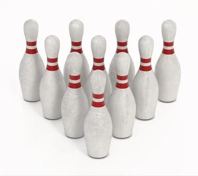 Bowling pins isolated on white background. 3D illustration Stock Illustration