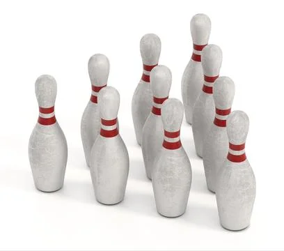 Bowling pins isolated on white background. 3D illustration Stock Illustration