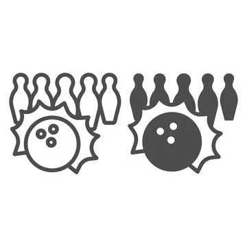 Bowling Pins line and solid icon, bowling concept, Bowling game sign on white 스톡 일러스트