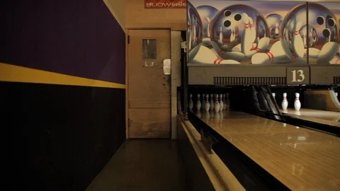 Bowling Pins Lined Up in Lane Stock Footage 114016474