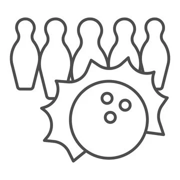 Bowling Pins thin line icon, bowling concept, Bowling game sign on white Illustrazione stock