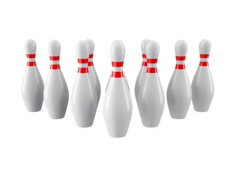 Bowling pins without shadow on white background. 3D rendering Stock Illustration