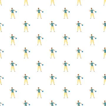 Bowling player throwing ball seamless pattern background Stock Illustration