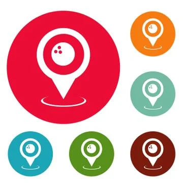 Bowling pointer icons circle set Stock Illustration