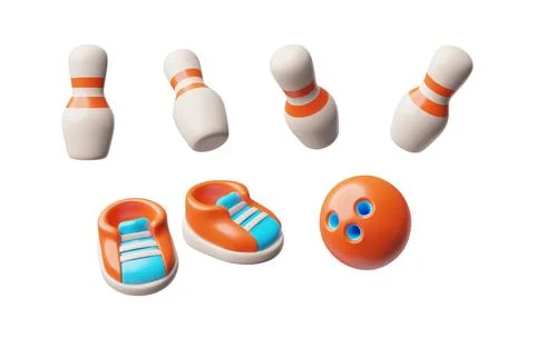 Bowling, set of volumetric 3d vector illustration or icon isolated on white Stock Illustration