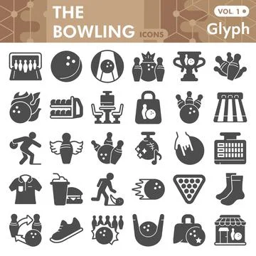 Bowling solid icon set, Sports symbols collection or sketches. Bowling game Stock Illustration