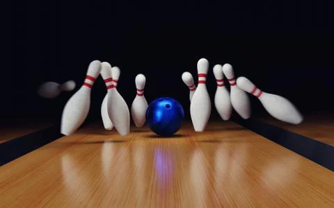 Bowling Strike on black background. 3d render illustration Stock Illustration