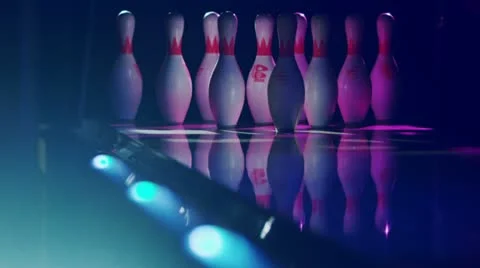 Bowling strike in dark. Stock Footage