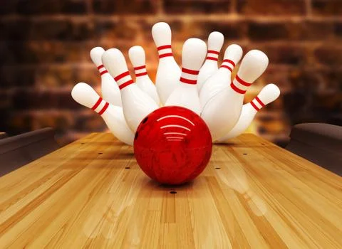 Bowling strike hit. 3D rendered Stock Illustration