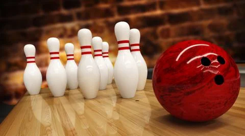 Bowling strike hit. 3D rendered Stock Illustration
