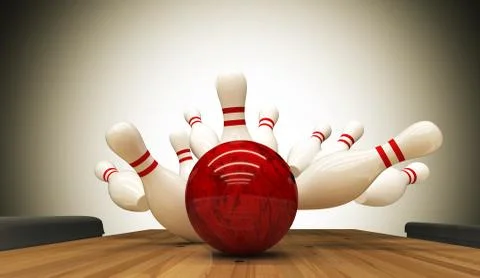 Bowling strike hit. 3D rendered Stock Illustration