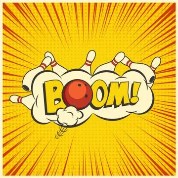 Bowling strike. Vector yellow pop art bowling illustration on a vintage Stock Illustration