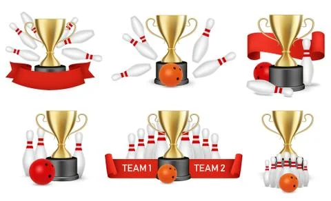 Bowling tournament reward set, vector isolated illustration Stock Illustration