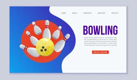 Bowling web vector template illustration. Ball crashing into the white glossy Stock Illustration