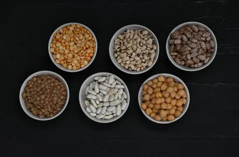 Bowls with assortment beans Stock Photos