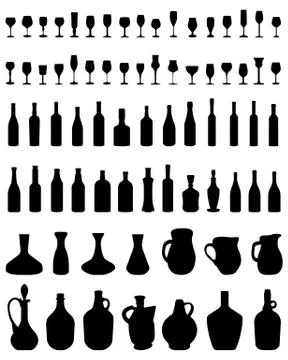 Bowls, bottles and glasses Stock Illustration