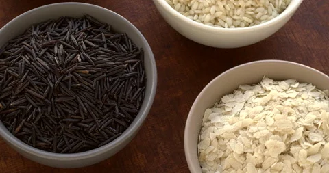 Bowls with different varieties of rice. Stock Footage 330134417
