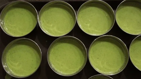 Bowls-of-green-mint-chutney Stock Footage 95740671