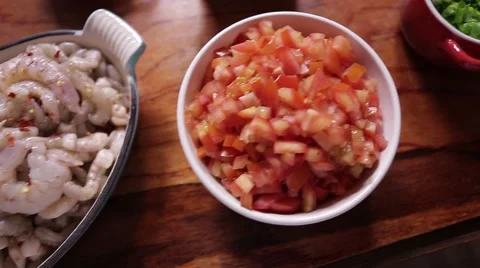 Bowls with ingredients at the table Stock Footage 47571599